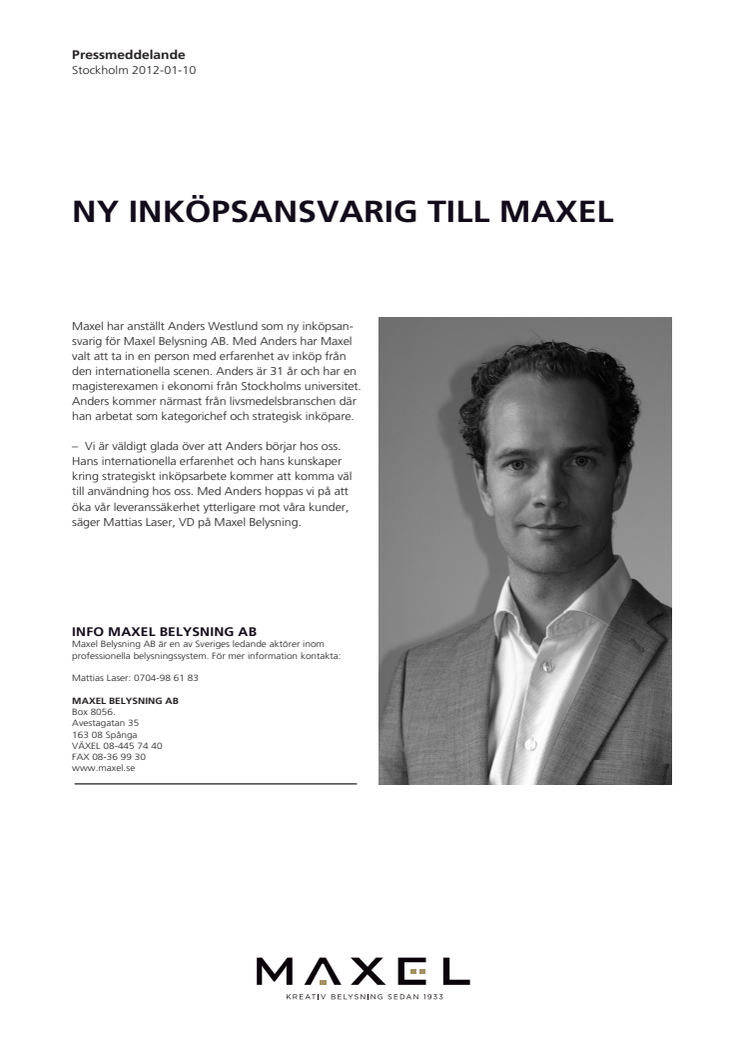 Ny inköpsansvarig till Maxel