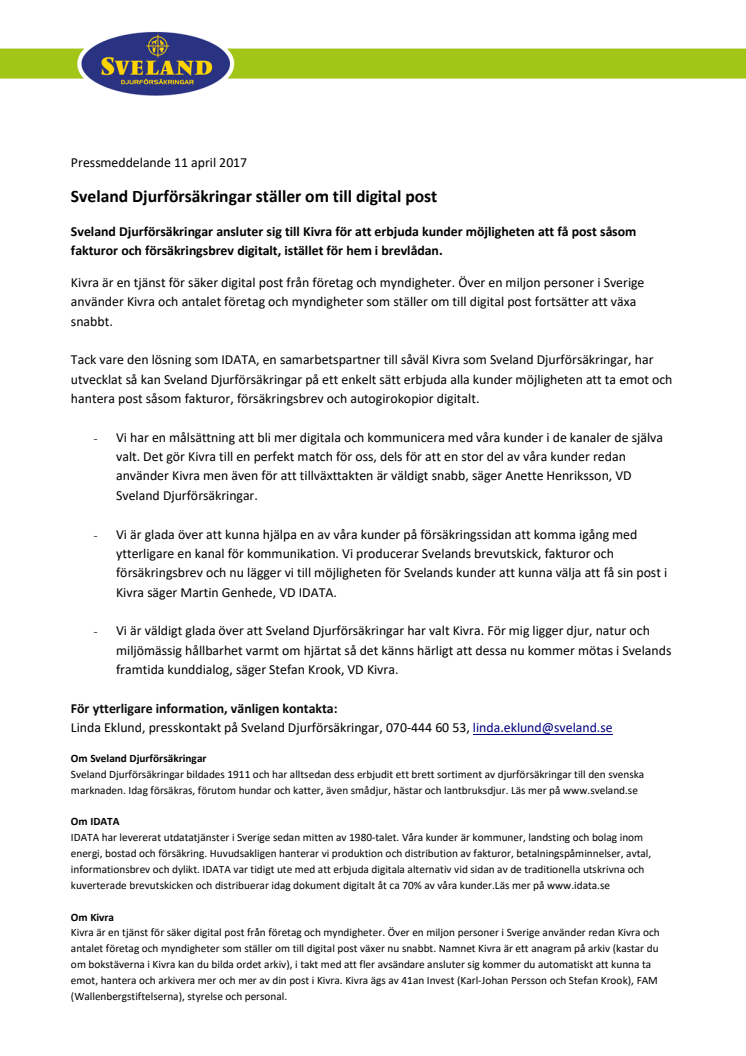 Sveland Djurförsäkringar ställer om till digital post
