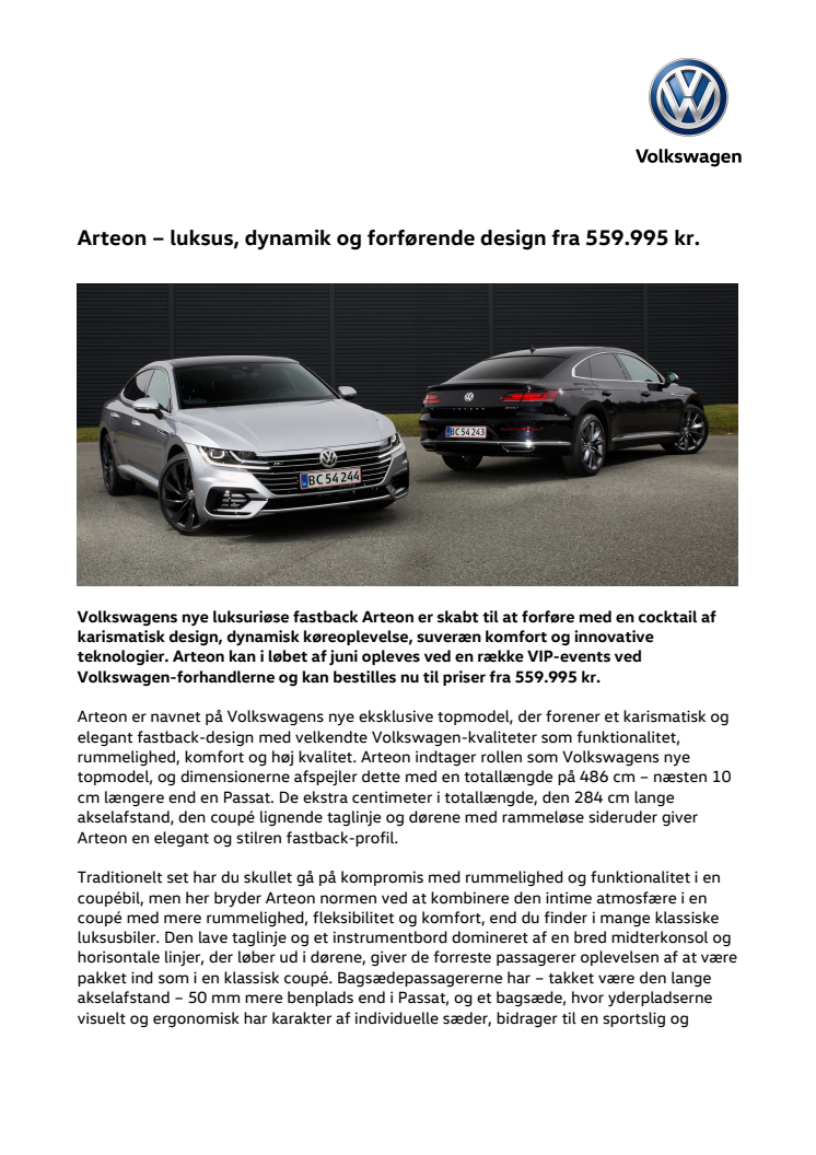 Arteon – luksus, dynamik og forførende design fra 559.995 kr.