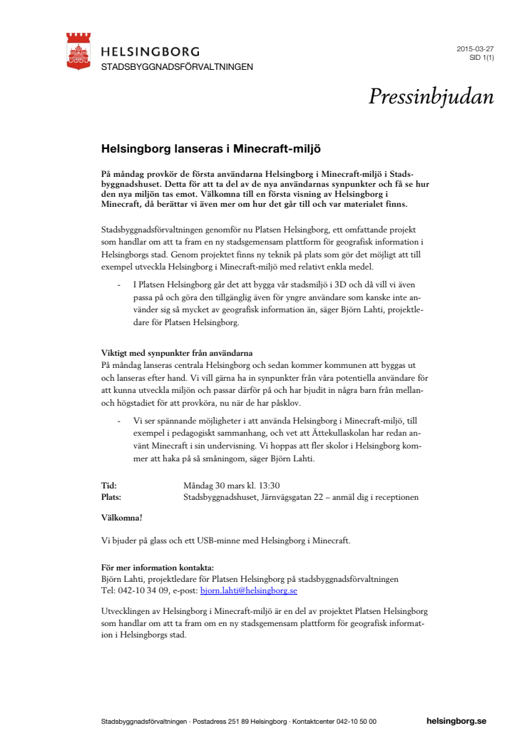 ​Helsingborg lanseras i Minecraft-miljö