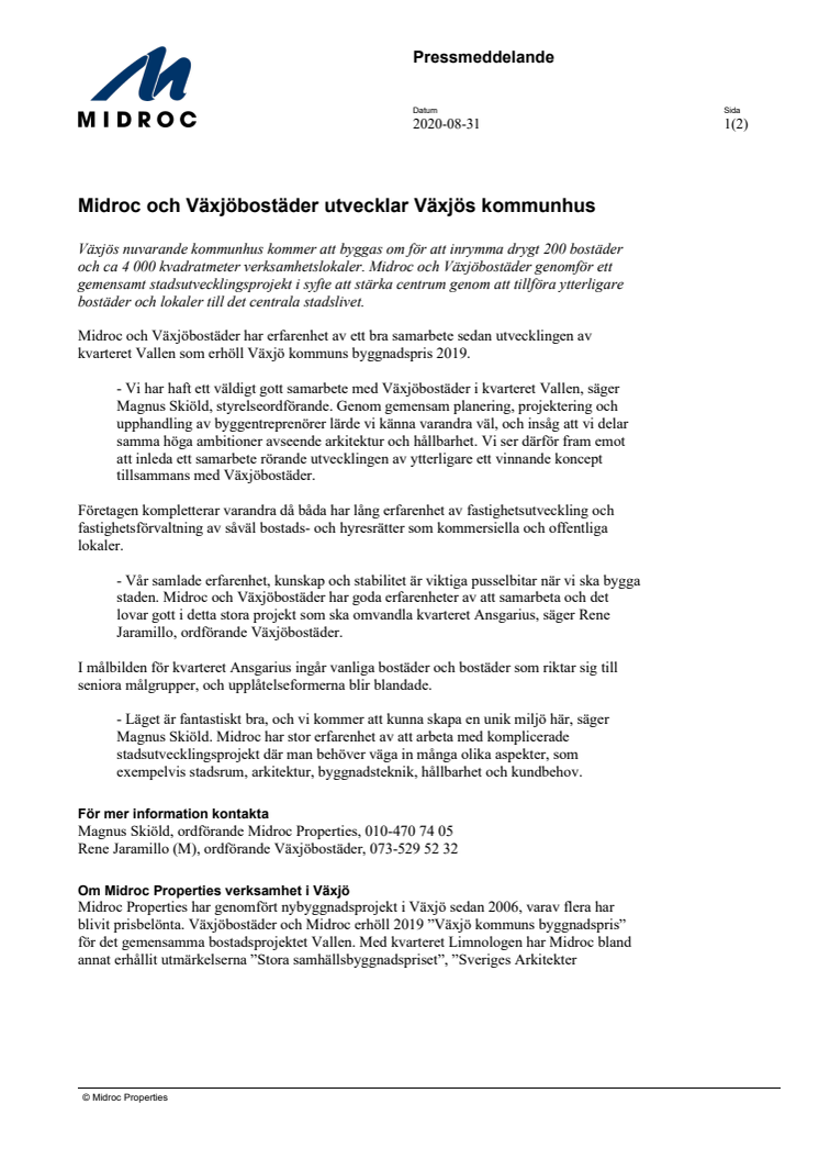  Midroc och Växjöbostäder utvecklar Växjös kommunhus