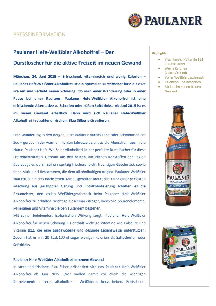 Paulaner Hefe-Weißbier Alkoholfrei – Der Durstlöscher für die aktive Freizeit im neuen Gewand