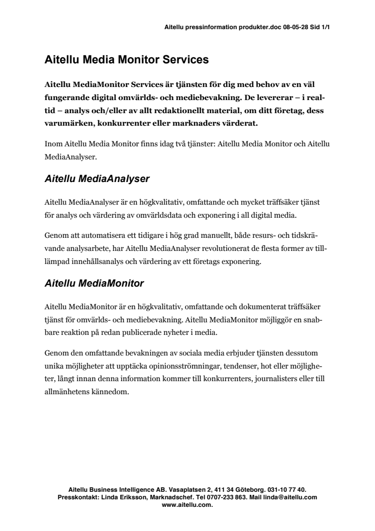 Aitellu MediaMonitor services affärsområde pdf