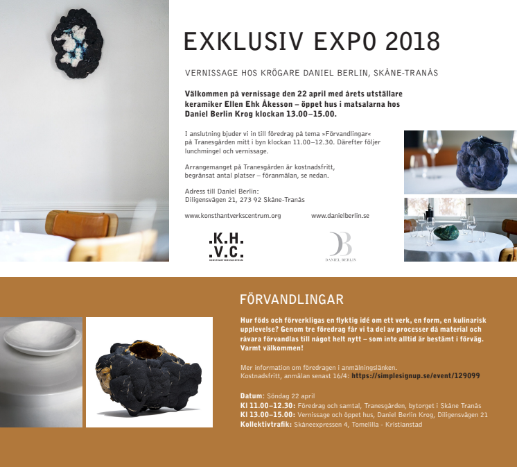 Exklusiv Expo 2018 på Daniel Berlin krog: Inbjudan till vernissage och föredrag  
