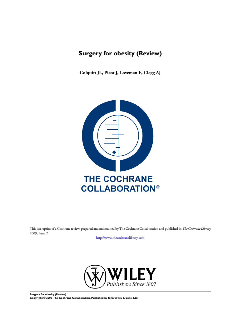 Surgery for obesity - The Cochraine Collaboration