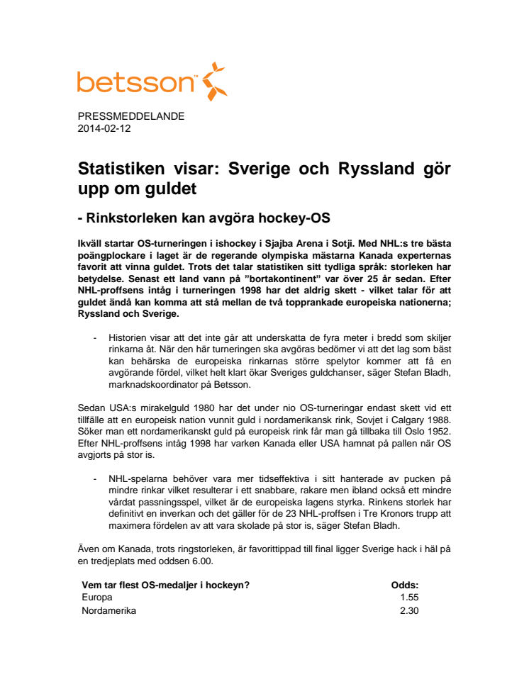 Statistiken visar: Sverige och Ryssland gör upp om guldet - Rinkstorleken kan avgöra hockey-OS