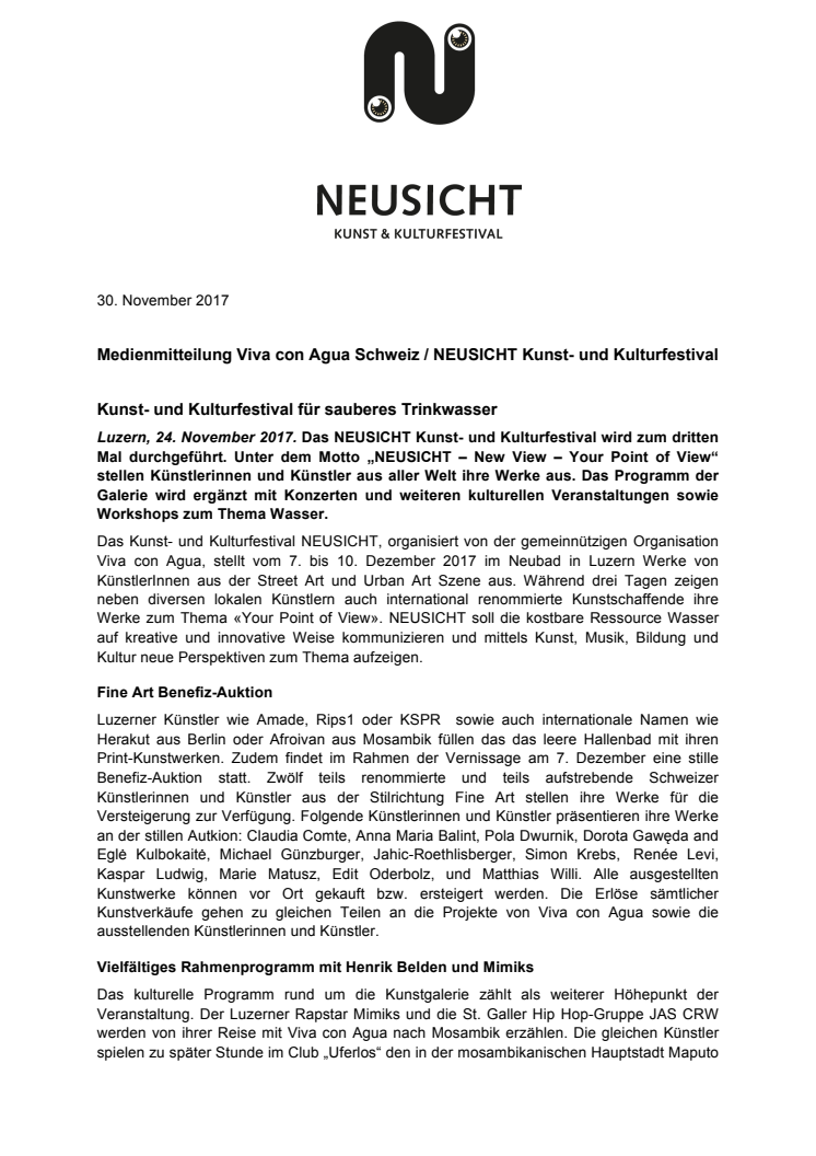 NEUSICHT taucht wieder auf im Luzerner Hallenbad - Viva con Agua ARTS zum dritten Mal in der Schweiz