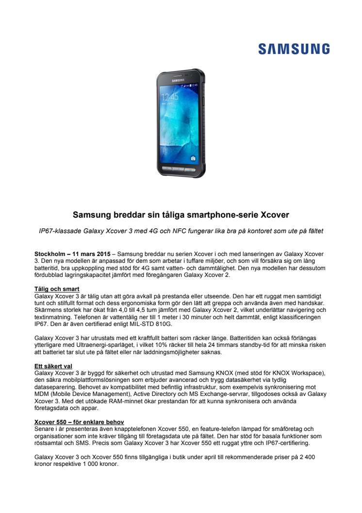  Samsung breddar sin tåliga smartphone-serie Xcover