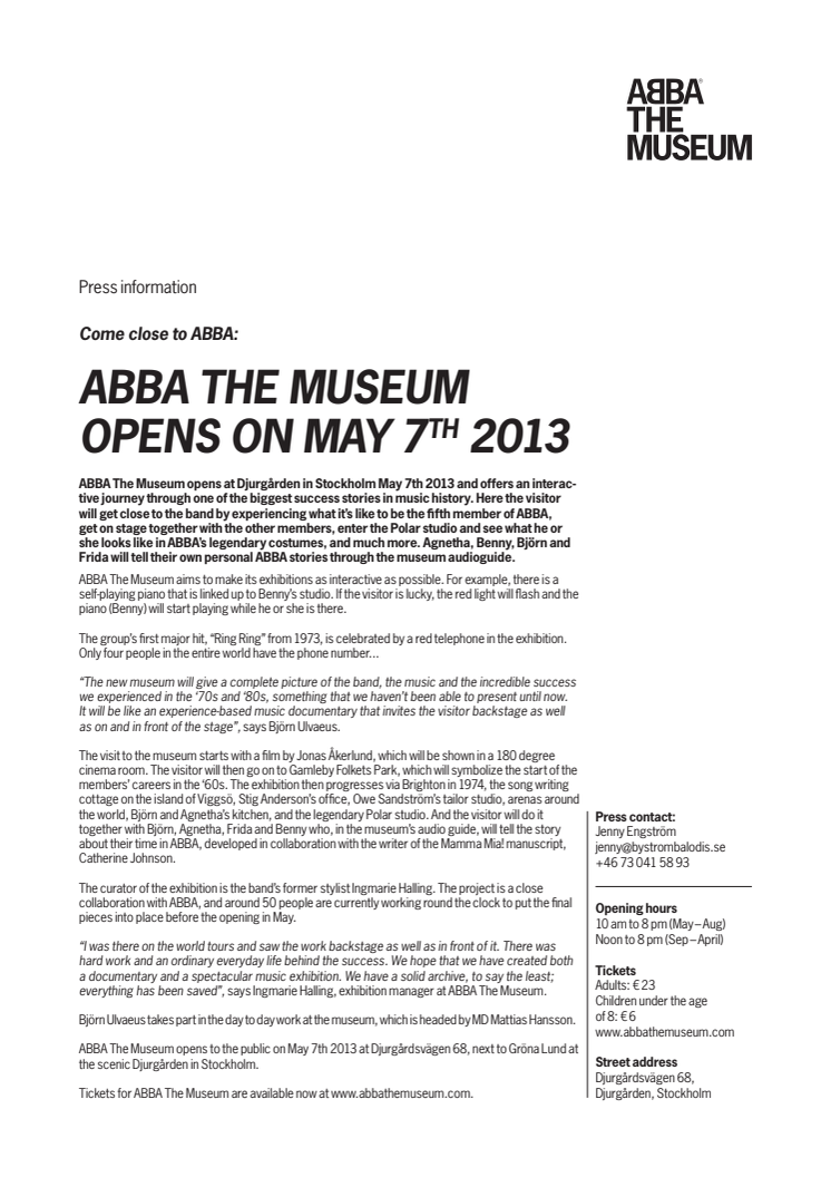 ABBA The Museum opens on May 7th
