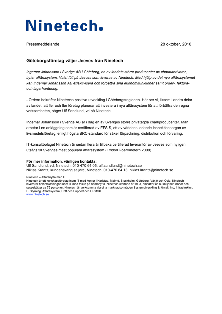 Göteborgsföretag väljer Jeeves från Ninetech