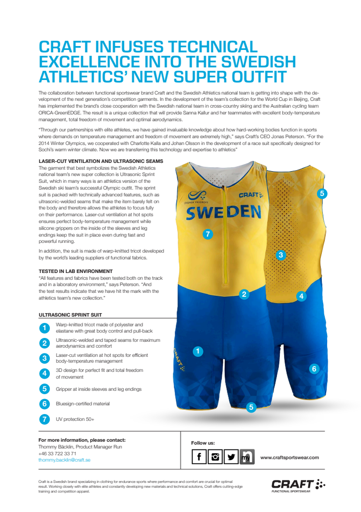 Craft infuses technical excellence into the Swedish Athletics' new super outfit