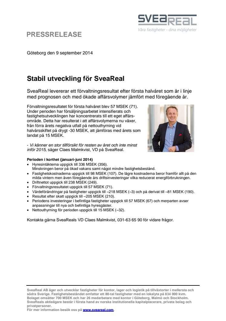 Stabil utveckling för SveaReal