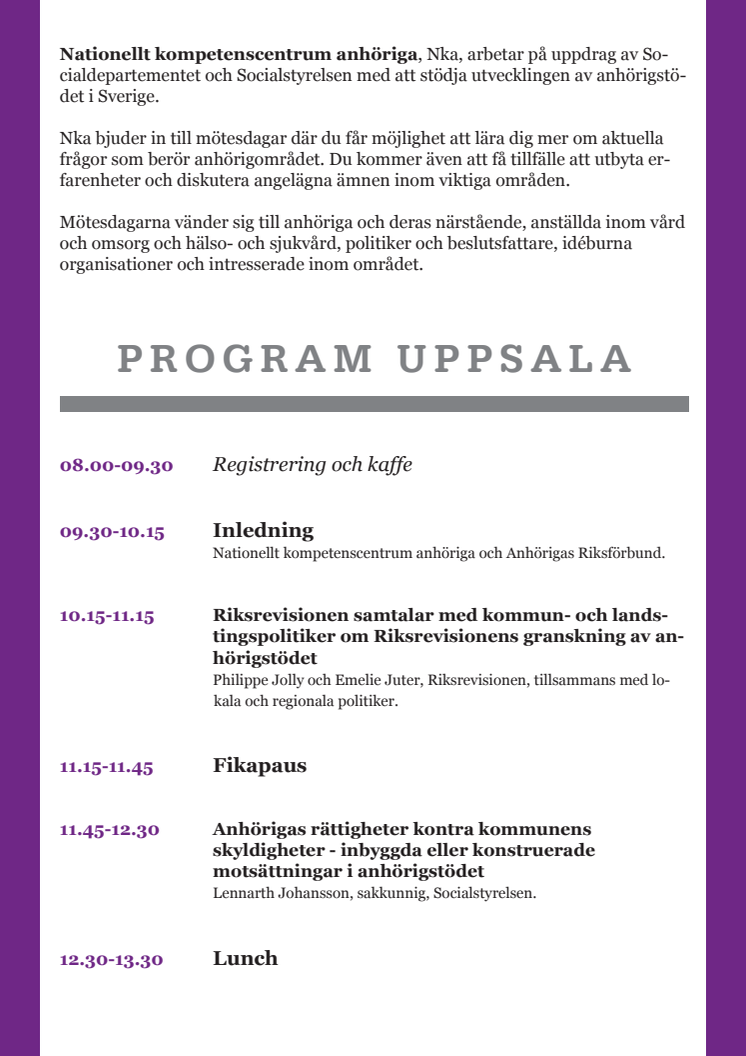 Pressinbjudan till mötesdag om anhörigfrågor i Uppsala