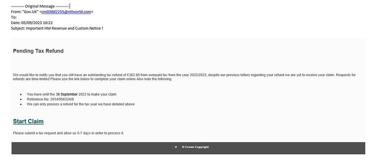 HMRC handout - example of email scam 1