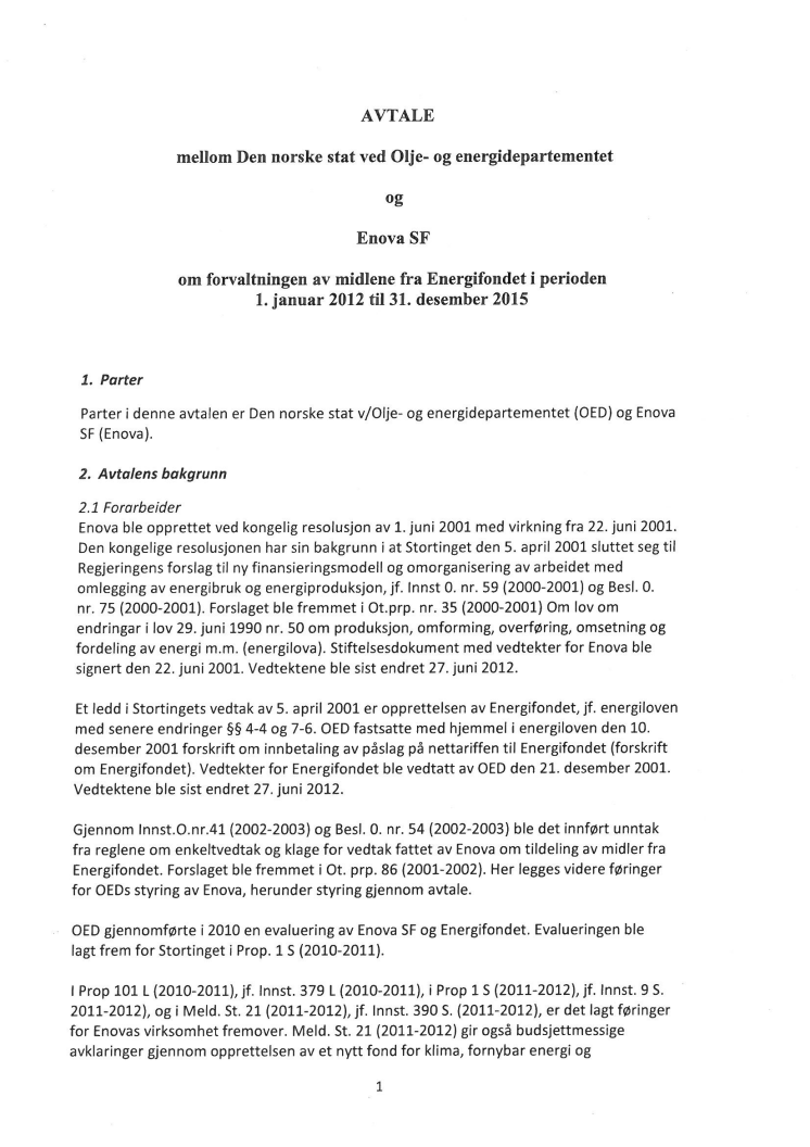 Avtale mellom Enova og Olje- og energidepartementet (2012)