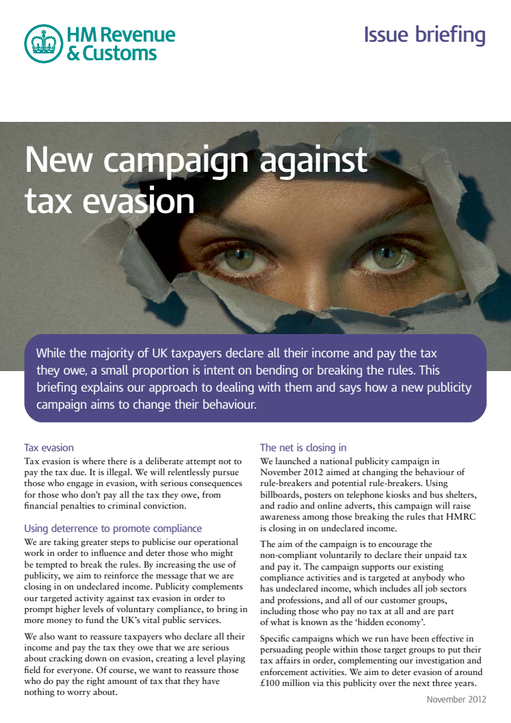 HMRC Briefing - New campaign against tax evasion