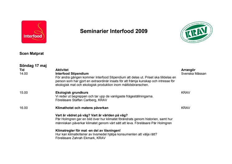 Interfood seminarieprogram Matprat