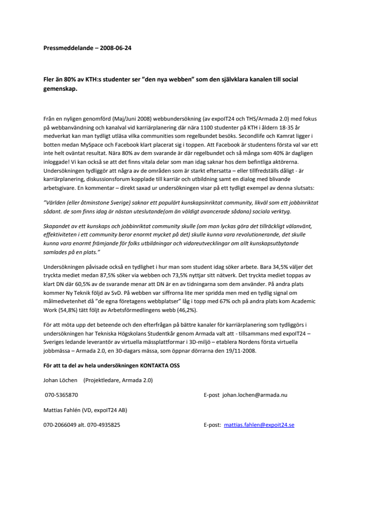 Fler än 80% av KTH:s studenter ser ”den nya webben” som den självklara kanalen till social gemenskap.