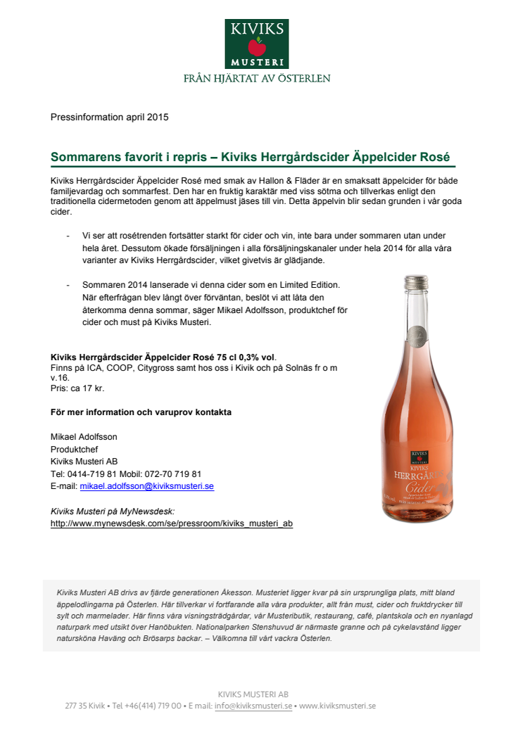Sommarens favorit i repris – Kiviks Herrgårdscider Äppelcider Rosé 