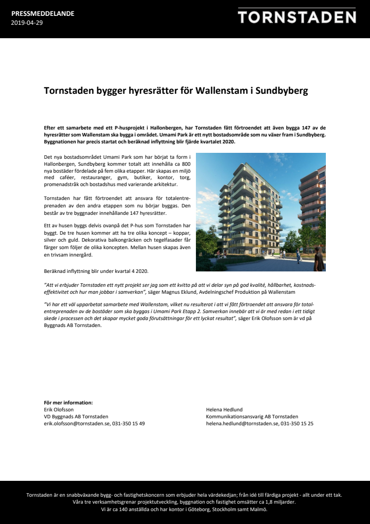 Tornstaden bygger hyresrätter för Wallenstam i Sundbyberg