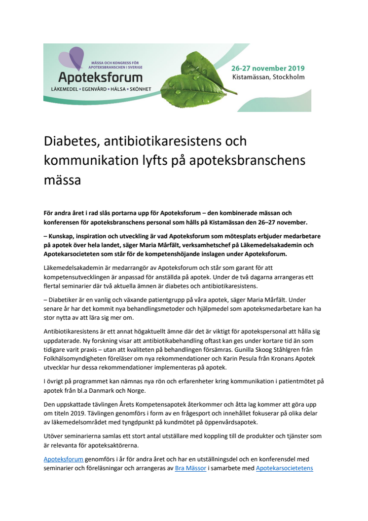 Diabetes, antibiotikaresistens och kommunikation lyfts på apoteksbranschens mässa