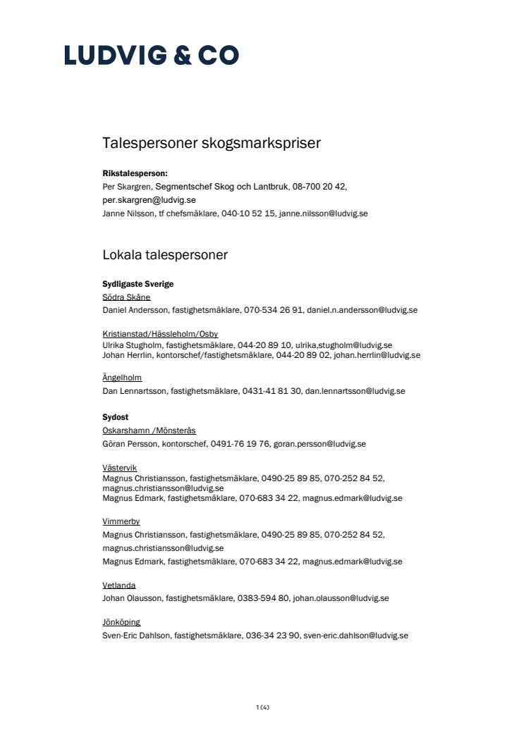 Talespersoner Skogsmarkspriser - halvår 2020