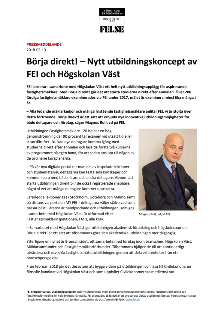 Börja direkt! – Nytt utbildningskoncept av FEI och Högskolan Väst