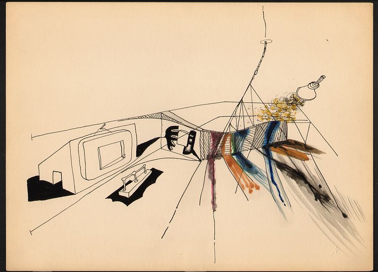 Frederick Kiesler, studie för Bloodflames 1947, utställning på Hugo Gallery, New York 1947 © 2014 Austrian Frederick and Lillian Kiesler Private Foundation, Vienna