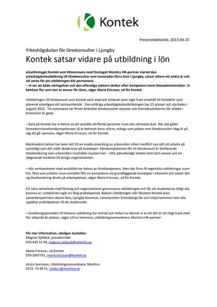 Kontek satsar vidare på utbildning i lön i Ljungby