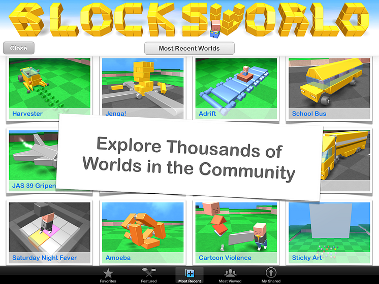 Explore thousands of worlds in the community with Blocksworld