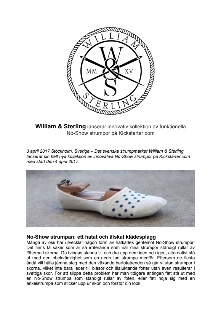 Svenska William & Sterling lanserar innovativ kollektion av funktionella No-Show strumpor på Kickstarter.com