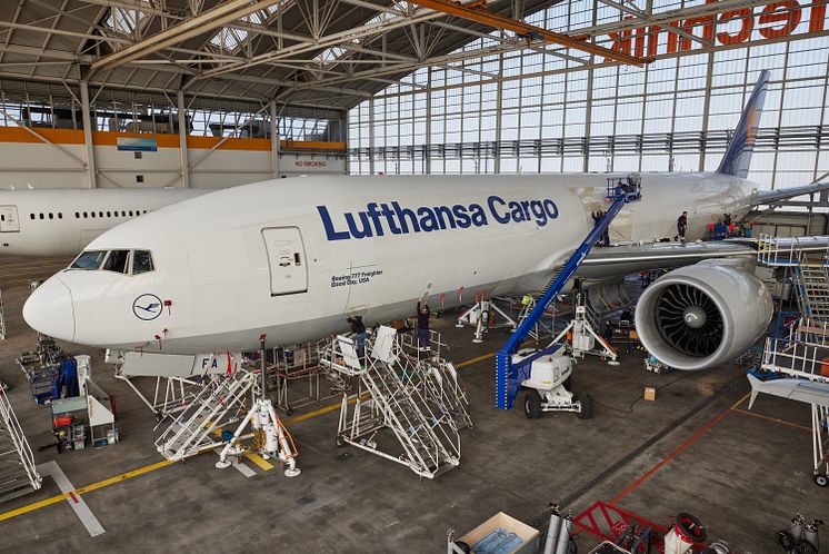 Lufthansa Cargo B777F D-ALFA Sharkskin Technology for Sustainability