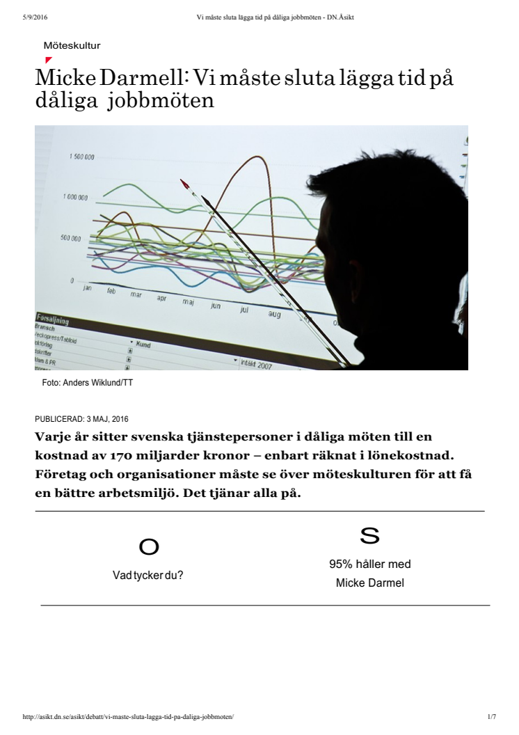 Vi måste sluta lägga tid på dåliga jobbmöten! DN Debatt med Micke Darmell