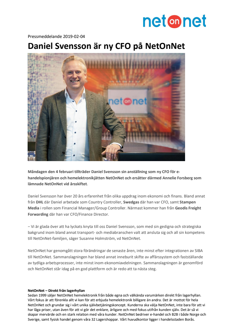 Daniel Svensson är ny CFO på NetOnNet