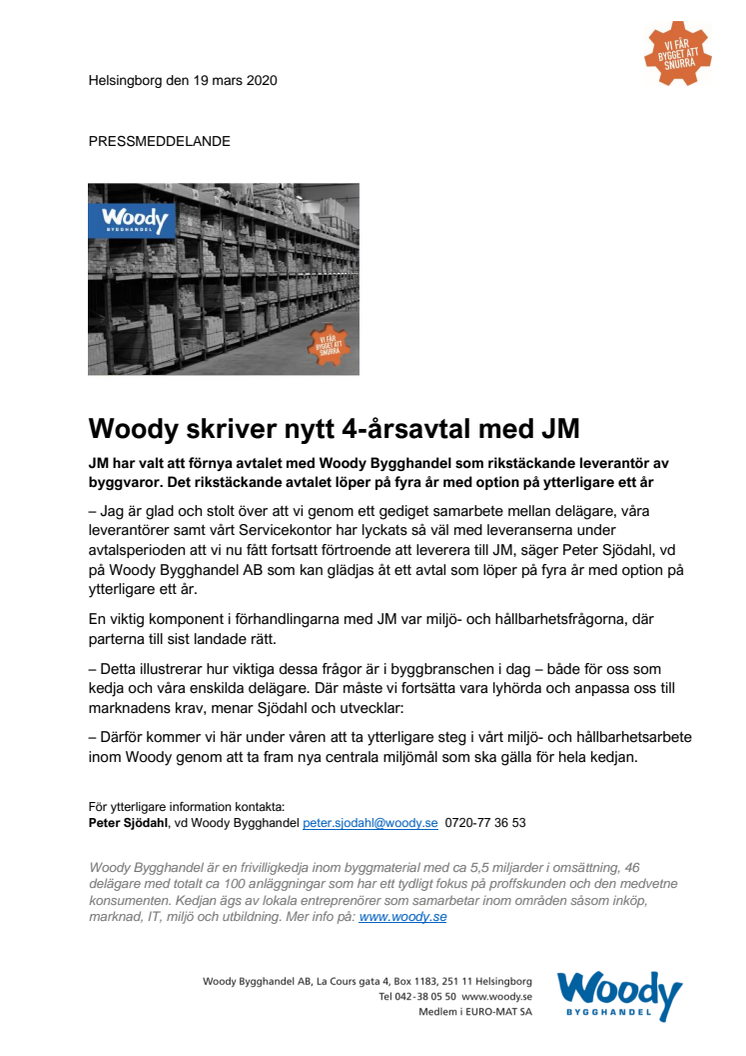 Woody skriver nytt 4-årsavtal med JM