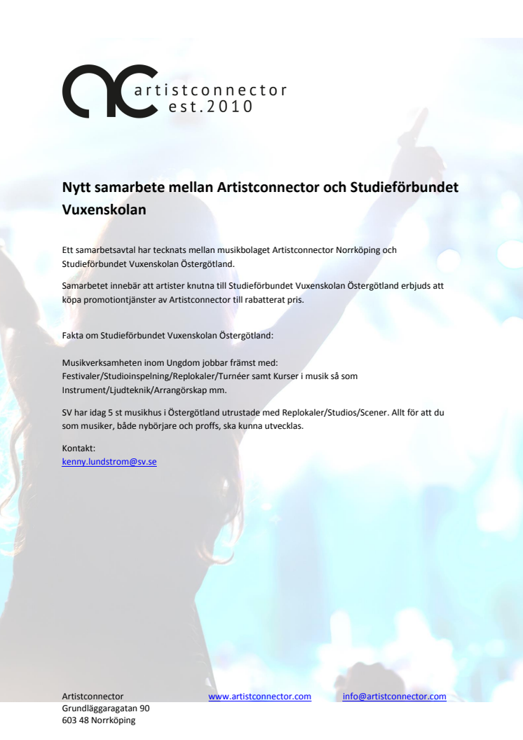 Samarbete mellan Artistconnector och Studieförbundet Vuxenskolan