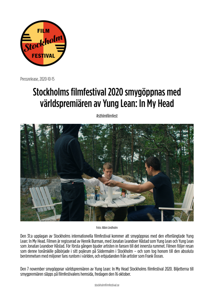 Stockholms filmfestival 2020 smygöppnas med världspremiären av Yung Lean: In My Head