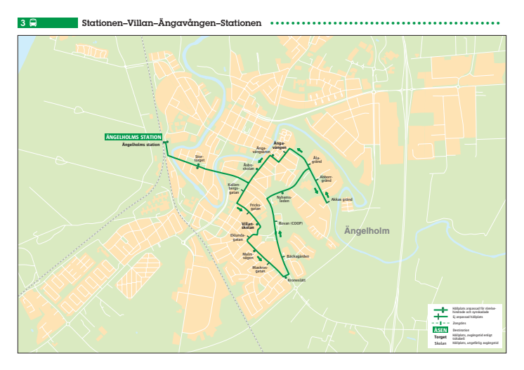 Stadsbuss linje 3 i Ängelholm, karta och tidtabelle, gäller från 13 augusti 2017