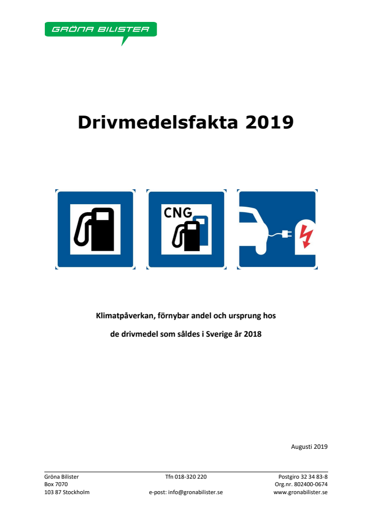Gröna Bilisters nya rapport Drivmedelsfakta 2019