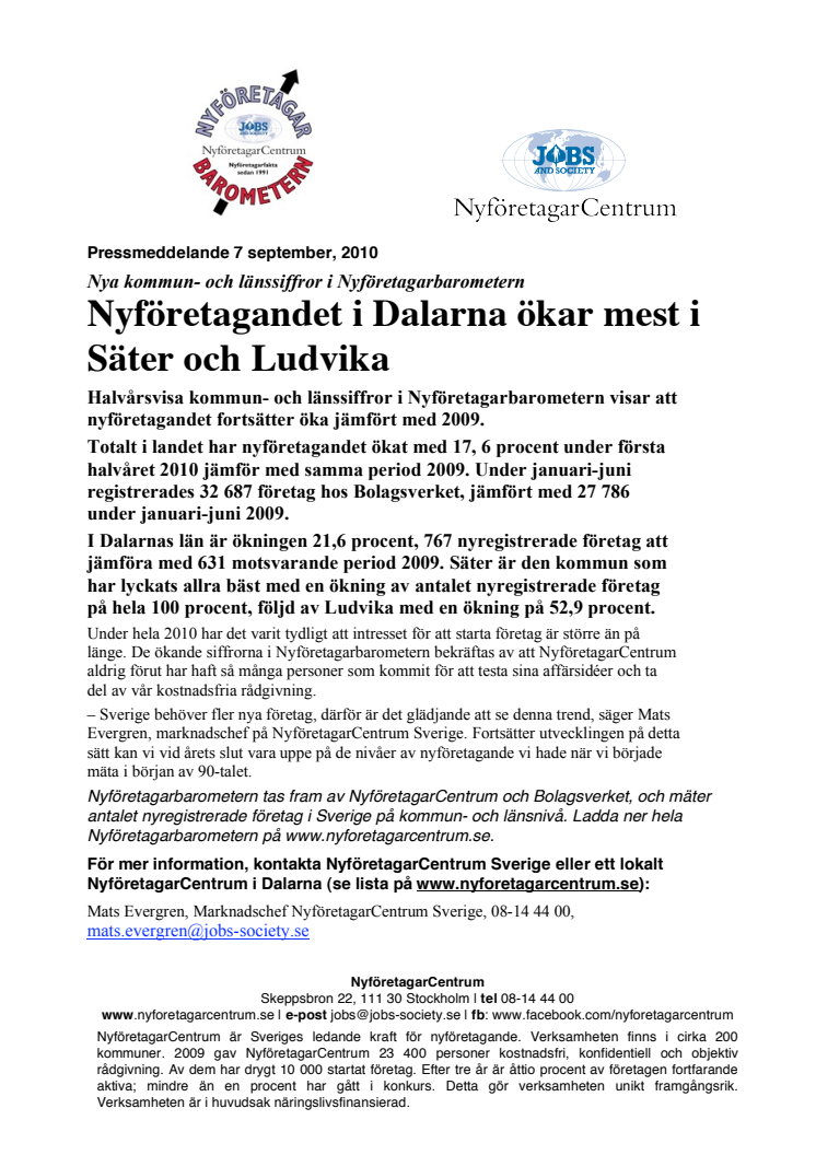 Nyföretagandet i Dalarna ökar mest i Säter och Ludvika