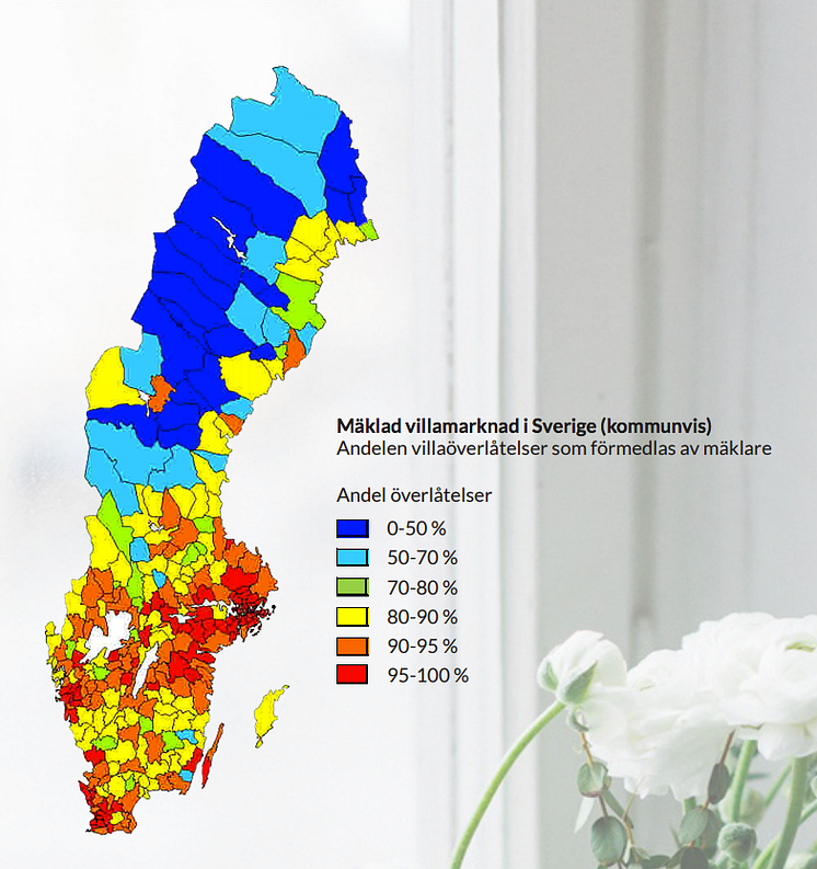 Mäklad villamarknad i Sverige (kommunvis) Andelen villaöverlåtelser som förmedlas av mäklare