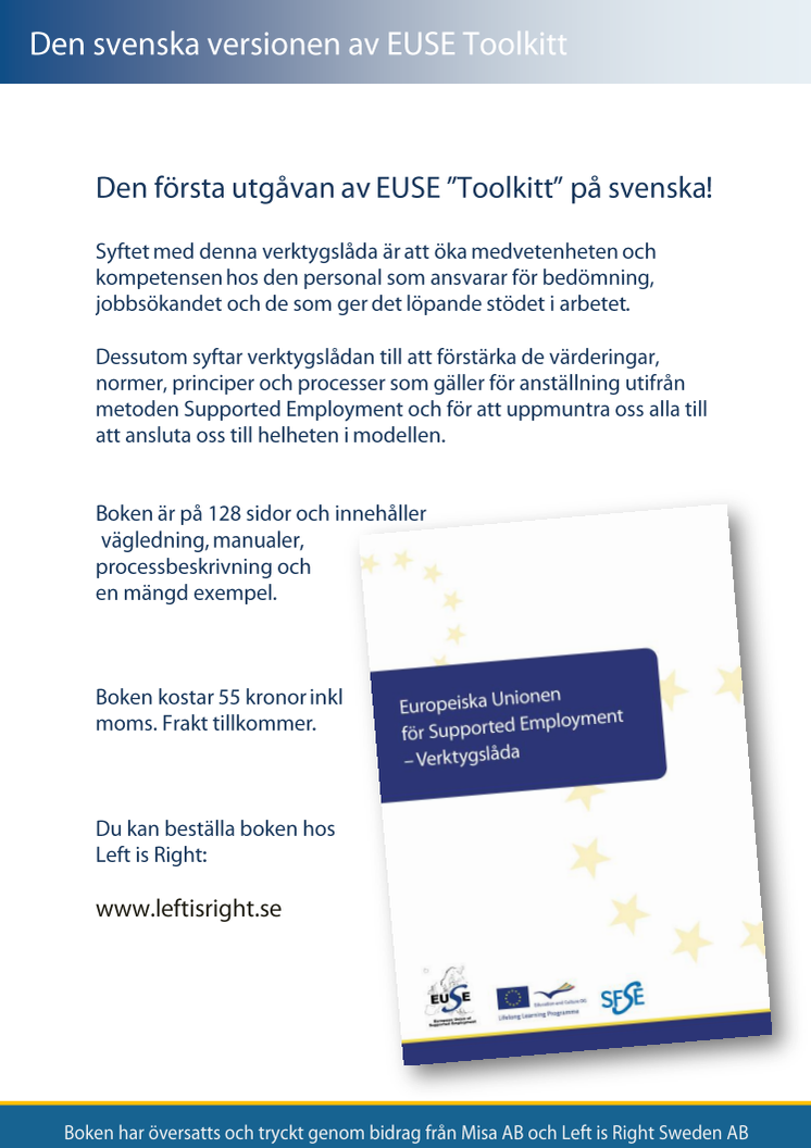 Den första utgåvan av EUSE  verktygslåda  (Toolkitt) på svenska!