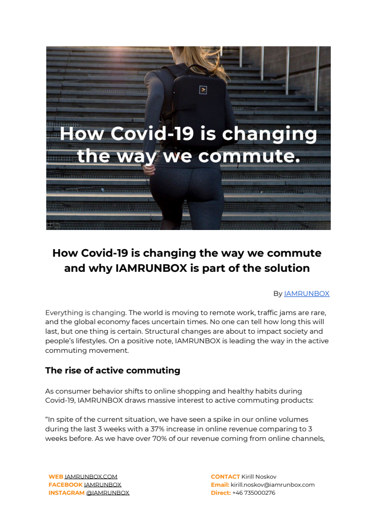 How Covid-19 is changing the way we commute and why IAMRUNBOX is part of the solution