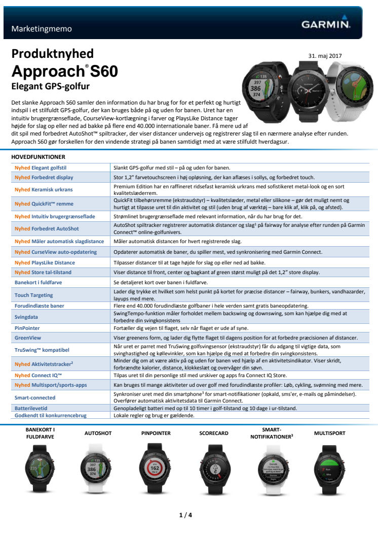 Nyt Golf-ur  Approach® S60 og Garmin Golf app