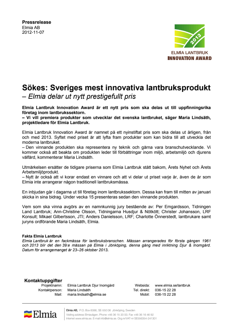Sökes: Sveriges mest innovativa lantbruksprodukt – Elmia delar ut nytt prestigefullt pris
