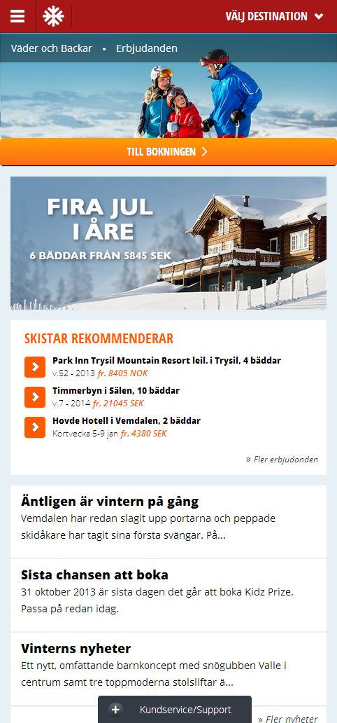 Nya skistar.com startsida mobil