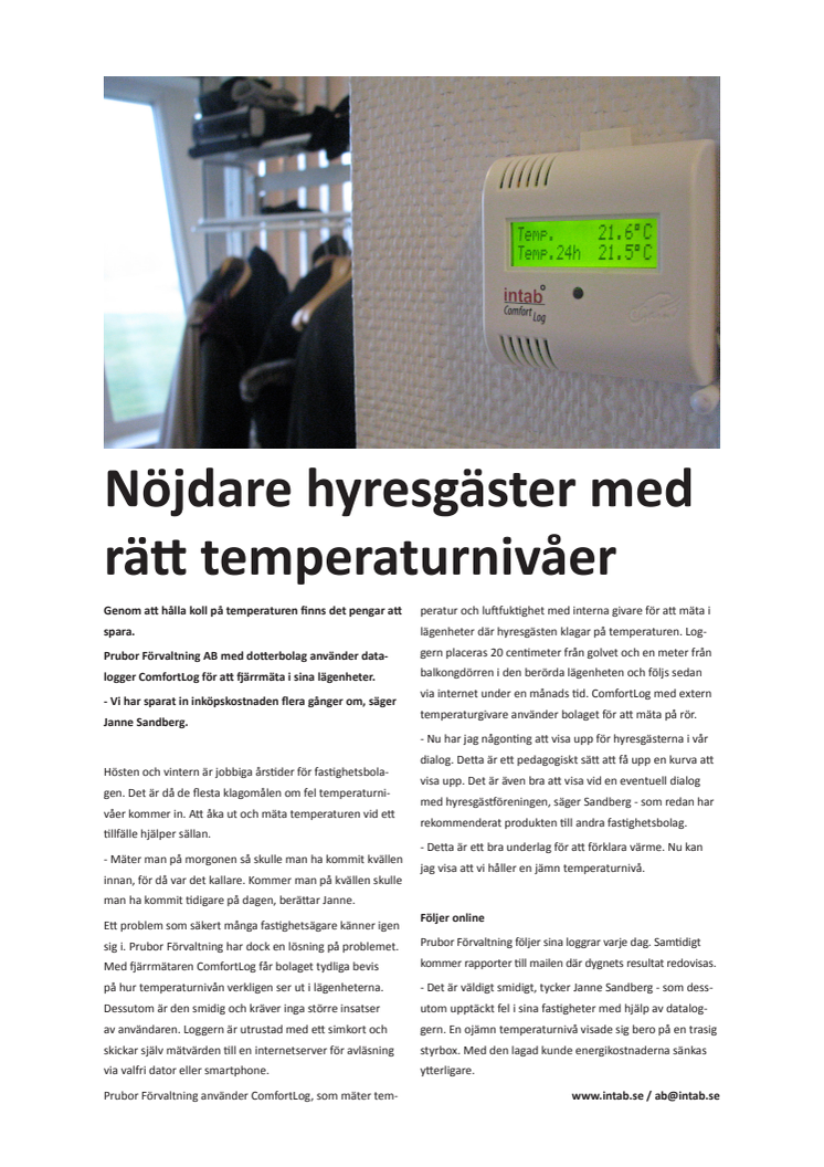 Fjärrmäter temperatur i lägenheter och sparar pengar