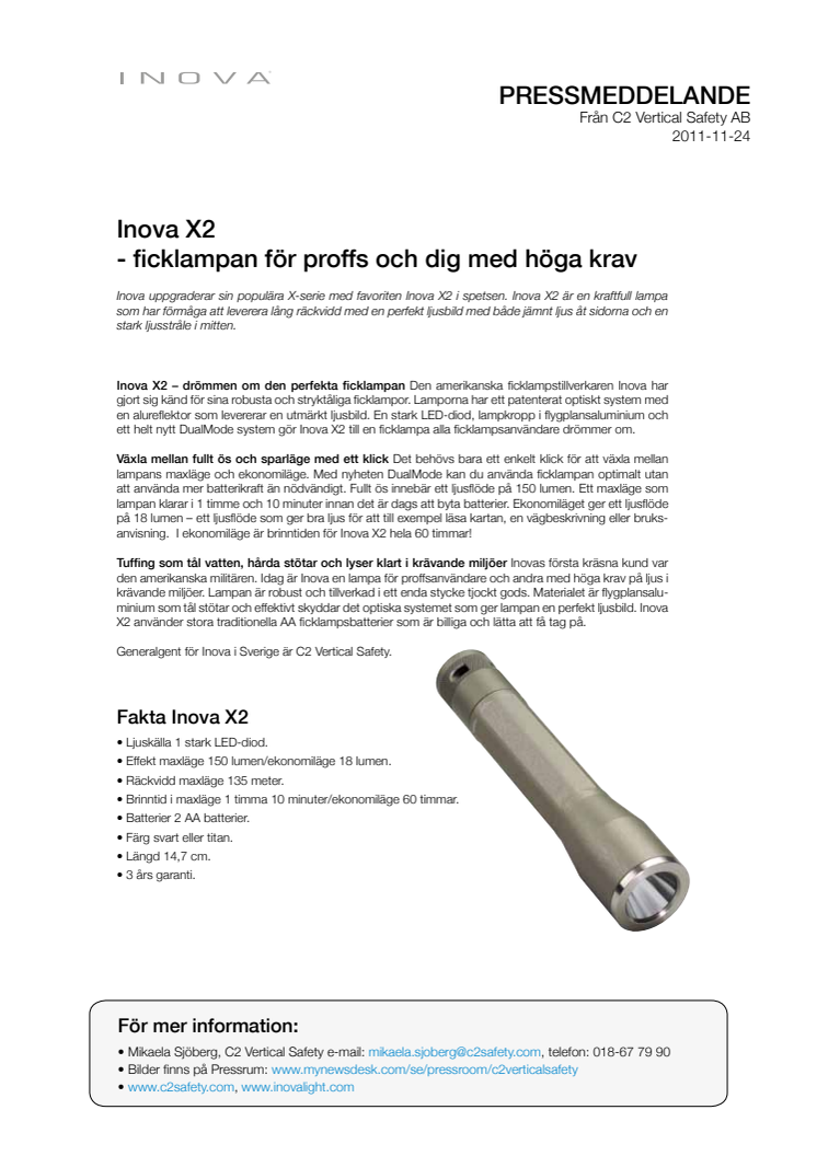 INOVA X2 - ficklampan för proffs och dig med höga krav