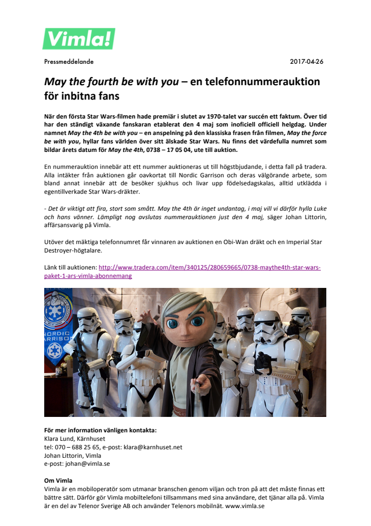 May the fourth be with you – telefonnummerauktion för Star Wars-fans
