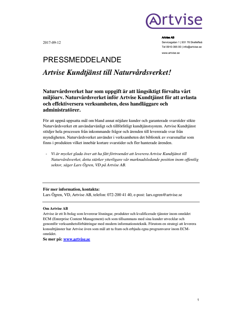 Artvise Kundtjänst till Naturvårdsverket!